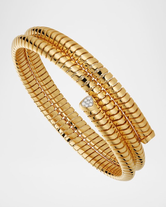 18K Yellow Gold Trisolina Pave Diamond Triple Bangle Bracelet